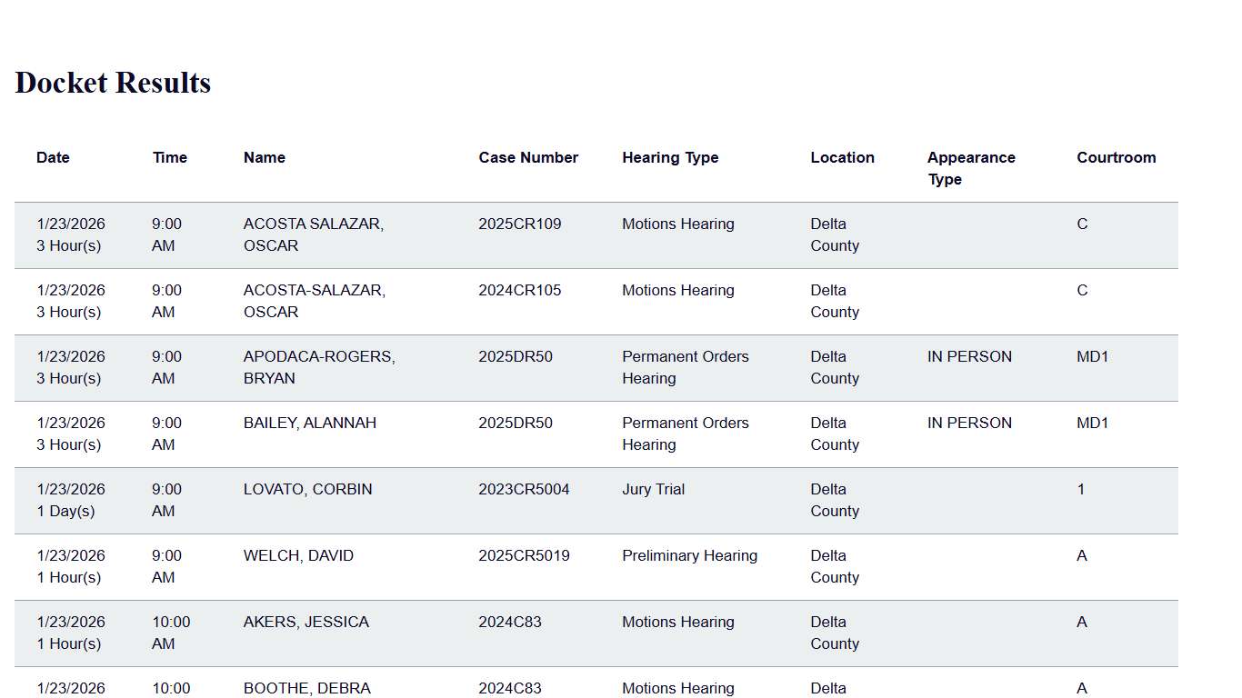 Docket Print Results Colorado Judicial Branch